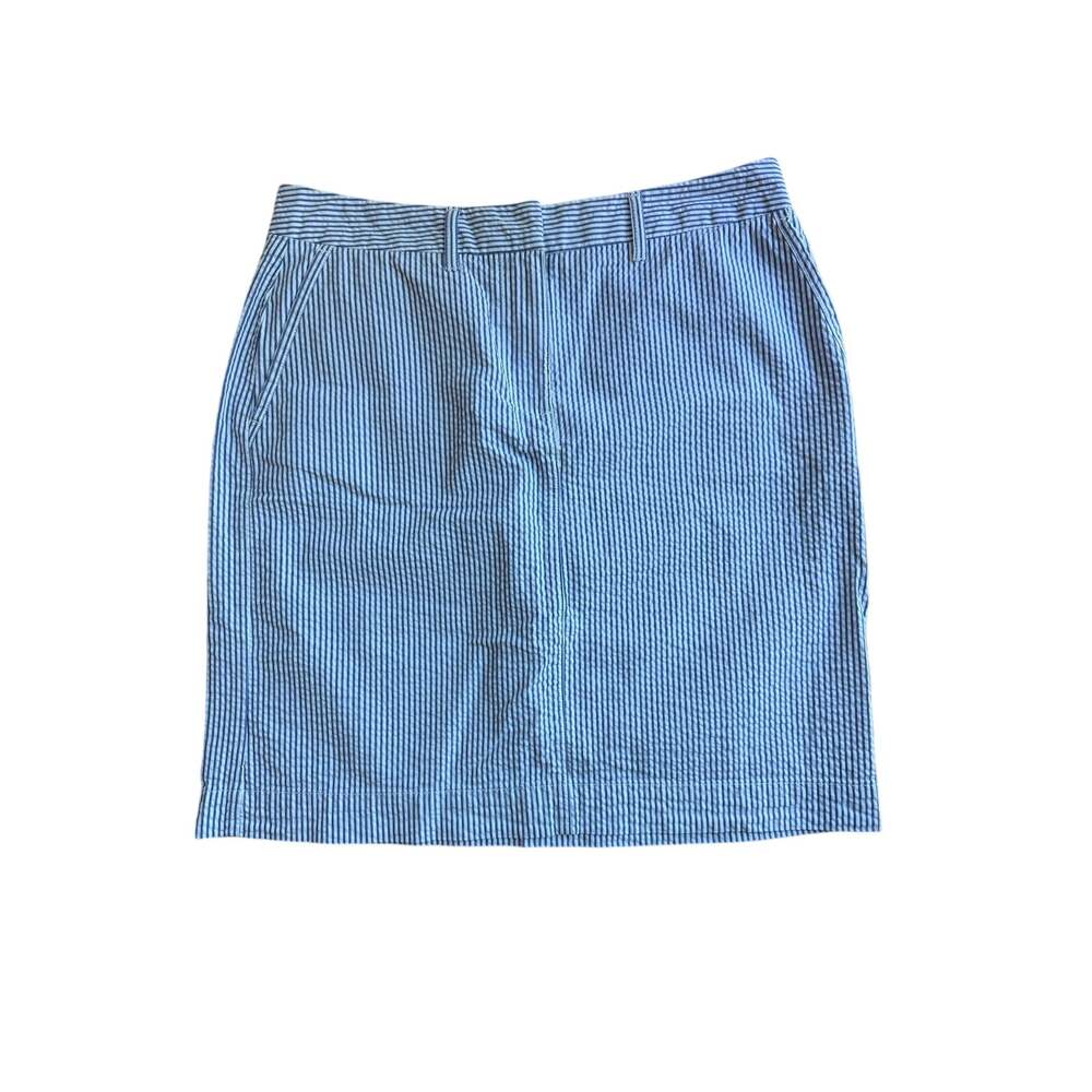 L.L.Bean Blue White Seersucker Striped Skirt Size 10 Petite